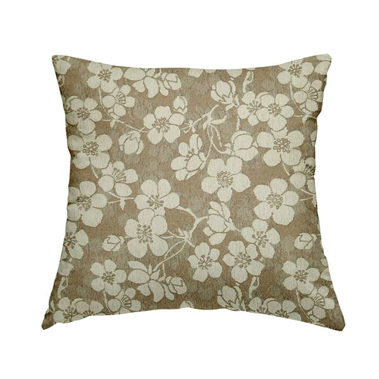 Saphira Cream Beige Small Floral Flower Design Woven Soft Chenille Upholstery Fabric JO-83 - Handmade Cushions