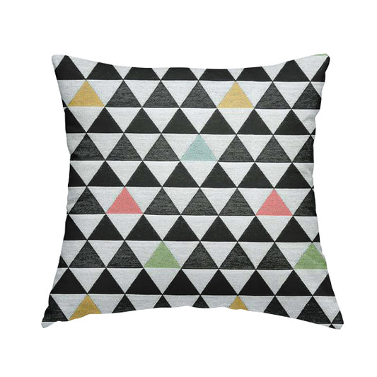 Uzbek Decorative Geometric Triangle Design Black White Green Yellow Blue Red Colour Soft Chenille Interior Fabric JO-87 - Handmade Cushions