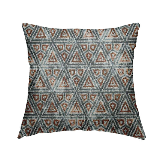 Blue Orange White Balanced Shapes Design Soft Chenille Upholstery Fabric JO-91 - Handmade Cushions