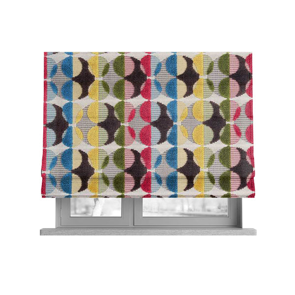 Ziani Designer Eclipse Pattern In Vibrant Yellow Blue Brown Red Colour Velvet Upholstery Fabric JO-95 - Roman Blinds