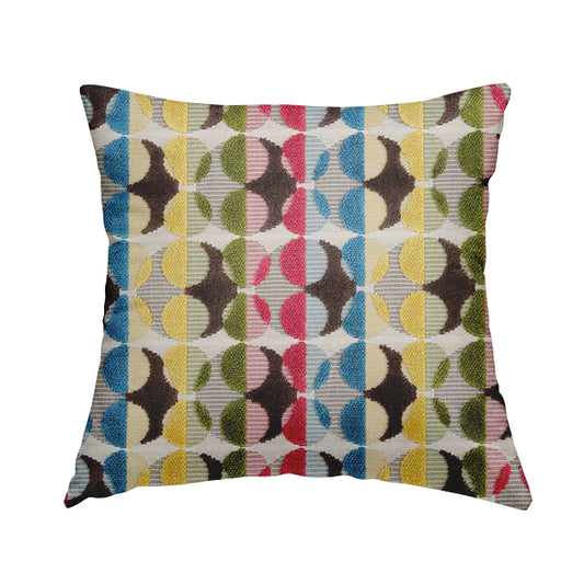 Ziani Designer Eclipse Pattern In Vibrant Yellow Blue Brown Red Colour Velvet Upholstery Fabric JO-95 - Handmade Cushions