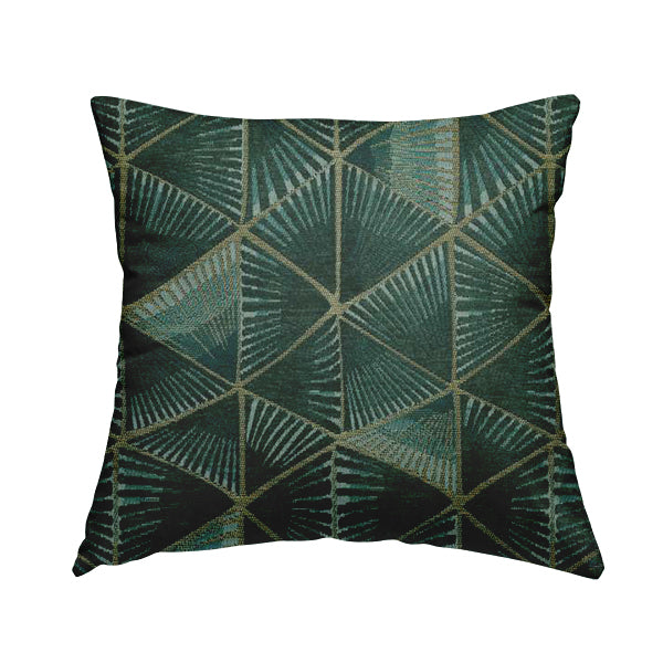 Geometric Triangular Furnishing Pattern Green Gold Coloured Chenille Material Fabric JO-96 - Handmade Cushions