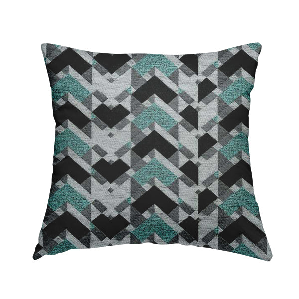 3D Modern Geometric Pattern Furnishing Fabric In White Black Teal Colours Woven Soft Chenille Fabric JO-102 - Handmade Cushions