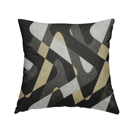 Modern Geometric Wave Pattern Furnishing Fabric In White Black Yellow Colours Woven Soft Chenille Fabric JO-103 - Handmade Cushions