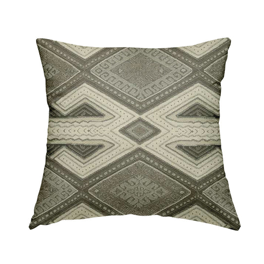 Grey Beige Colour Kilim Aztec Geometric Design Soft Chenille Upholstery Fabric JO-112 - Handmade Cushions
