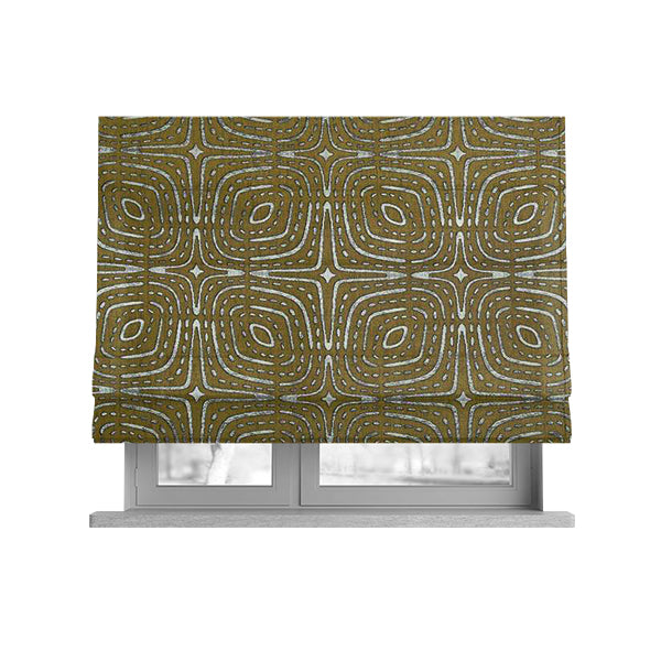 Yellow Silver Coloured Designer Geometric Pattern Soft Chenille Upholstery Fabric JO-113 - Roman Blinds