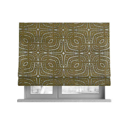 Yellow Silver Coloured Designer Geometric Pattern Soft Chenille Upholstery Fabric JO-113 - Roman Blinds