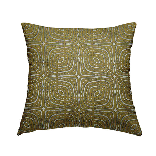 Yellow Silver Coloured Designer Geometric Pattern Soft Chenille Upholstery Fabric JO-113 - Handmade Cushions