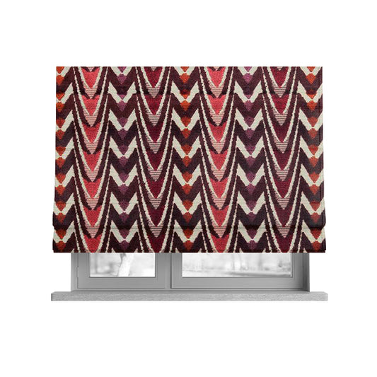 Ziani Designer Curved Pattern In Vibrant Purple Red Pink Orange Colour Velvet Upholstery Fabric JO-117 - Roman Blinds