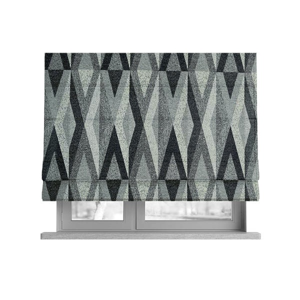 Saphira Black Grey Geometric Chevron Pattern Soft Chenille Upholstery Fabric JO-121 - Roman Blinds