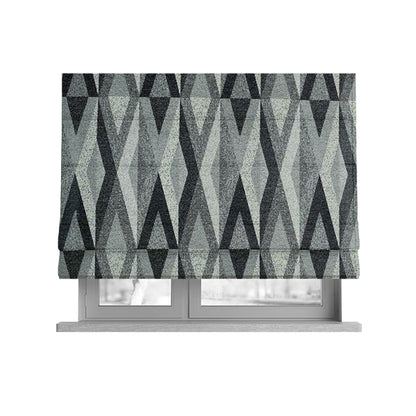 Saphira Black Grey Geometric Chevron Pattern Soft Chenille Upholstery Fabric JO-121 - Roman Blinds