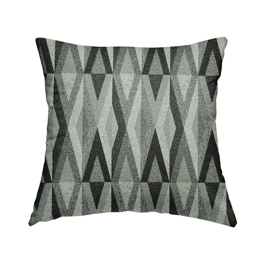 Saphira Black Grey Geometric Chevron Pattern Soft Chenille Upholstery Fabric JO-121 - Handmade Cushions