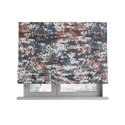Camouflage Pattern Furnishing Fabric In Blue Orange White Woven Soft Chenille Fabric JO-123 - Roman Blinds