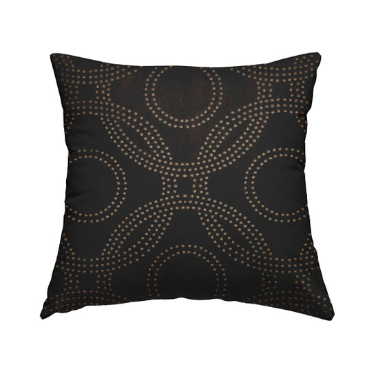 Vegas Brown Bronze Shine Effect Geometric Dotted Medallion Pattern Soft Chenille Upholstery Fabric JO-131 - Handmade Cushions