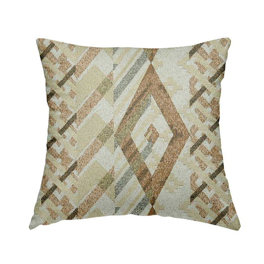 Maasai African Inspired Geometric Diamond Design Fabric In Beige Yellow Orange Woven Soft Chenille Furnishing Fabric JO-140 - Handmade Cushions