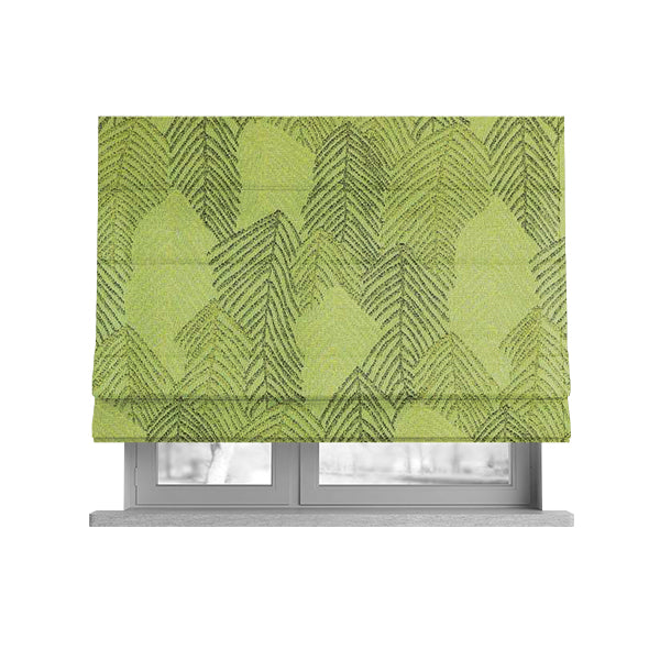 Piccadilly Collection Leaf Floral Pattern Woven Upholstery Green Chenille Fabric JO-142 - Roman Blinds