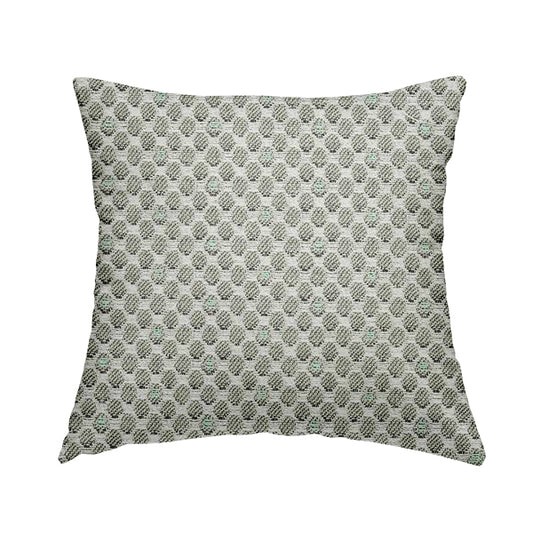 Uzbek Decorative Geometric Small Circular Pattern Green Teal White Colour Soft Chenille Fabric JO-146 - Handmade Cushions