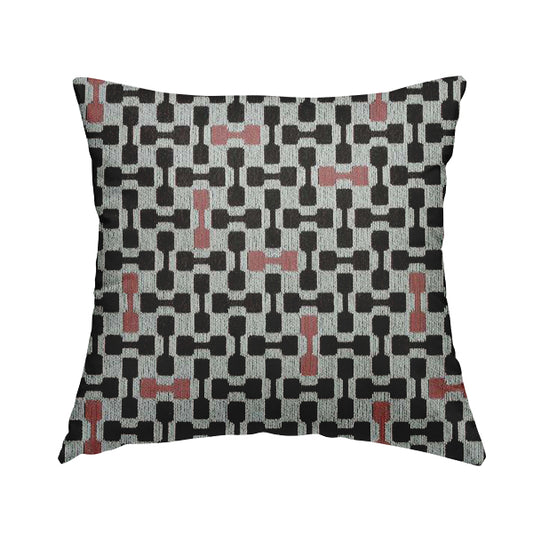 Fantasque White Black Pink Coloured Geometric Pattern Chenille Fabric Upholstery Furnishing Material JO-151 - Handmade Cushions