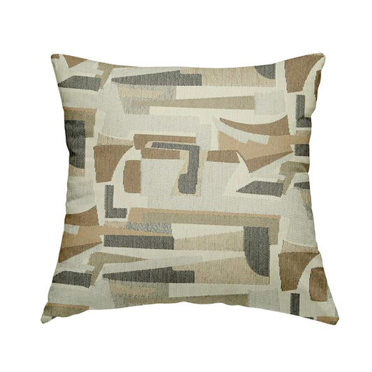 Maasai African Inspired Geometric Art Design Fabric In Beige Grey Woven Soft Chenille Furnishing Fabric JO-154 - Handmade Cushions