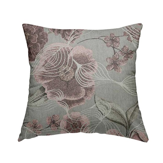 Anna Rose Grey Pink Coloured Floral Inspired Soft Chenille Fabric Material JO-157 - Handmade Cushions