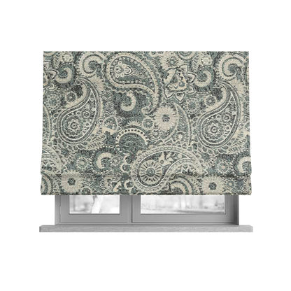 Blue Beige Paisley Pattern Chenille Fabric JO-158 - Roman Blinds