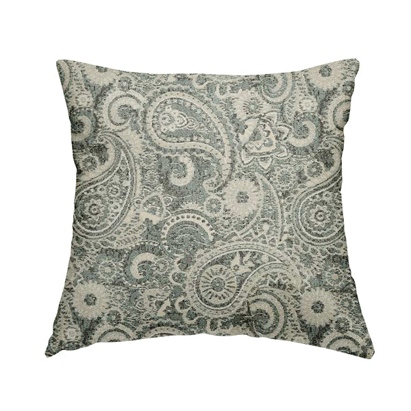 Blue Beige Paisley Pattern Chenille Fabric JO-158 - Handmade Cushions