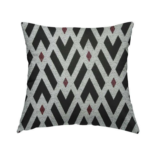Fantasque Danton Striking Diamond Pattern White Black Red Colour Soft Woven Chenille Fabric JO-163 - Handmade Cushions