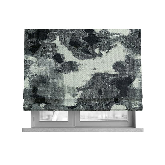 Camouflage Abstract Pattern Black Grey Colour Soft Chenille Fabric JO-167 - Roman Blinds