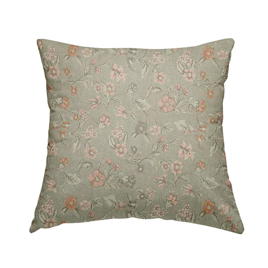 Anna Rose Grey Pink Coloured Small Floral Leaf Soft Chenille Fabric Material JO-168 - Handmade Cushions