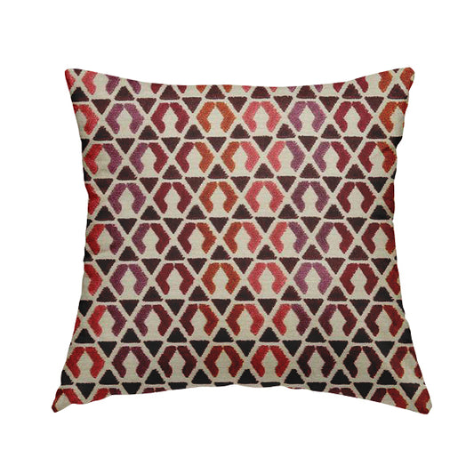 Ziani Designer Geometric Pattern In Vibrant Purple Red Pink Orange Colour Velvet Upholstery Fabric JO-179 - Handmade Cushions