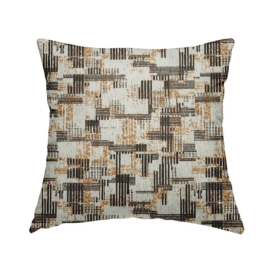 Abstract Design White Orange Black Colour Furnishing Fabric JO-181 - Handmade Cushions