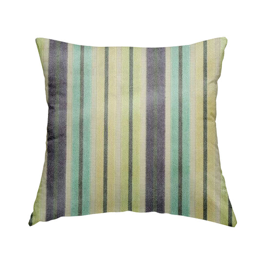 Ziani Cut Velvet Fabric In Striped Pattern Winter Yellow Teal Purple Grey Colour JO-184 - Handmade Cushions