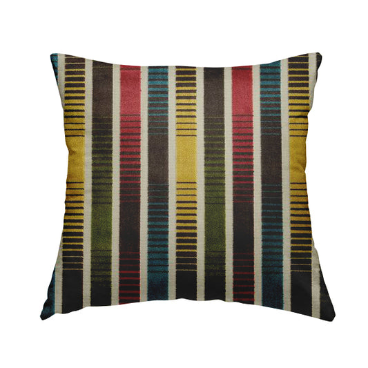 Ziani Designer Faded Striped Pattern In Vibrant Yellow Blue Brown Green Colour Velvet Upholstery Fabric JO-190 - Handmade Cushions
