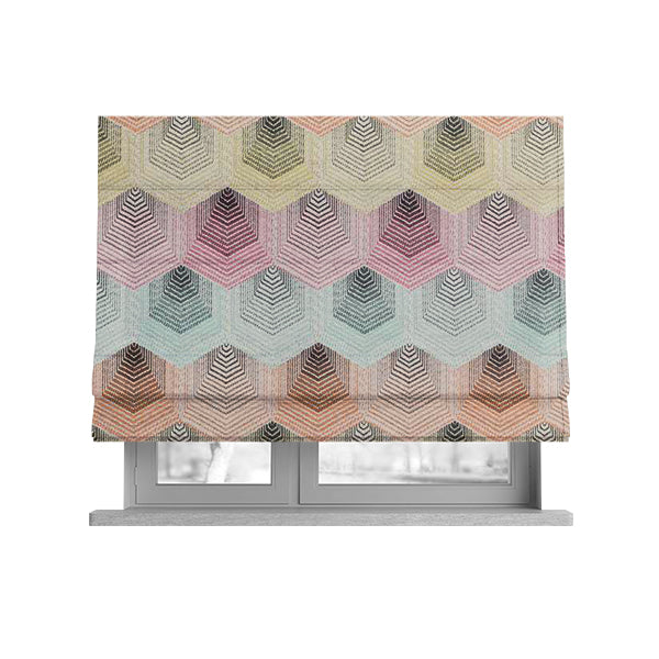 Carnival Living Fabric Collection Multi Colour Faded Hexagon Shape Pattern Upholstery Curtains Fabric JO-193 - Roman Blinds