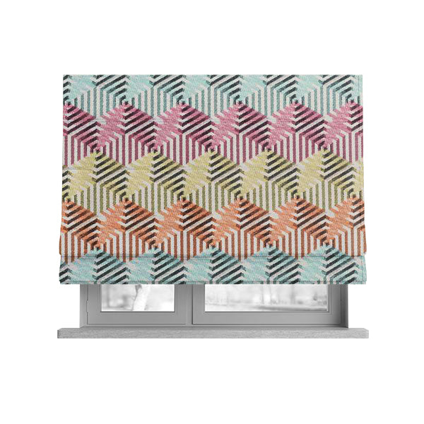 Carnival Living Fabric Collection Multi Colour Geometric Hexagon Shapes Funky Retro Pattern Upholstery Curtains Fabric JO-195 - Roman Blinds