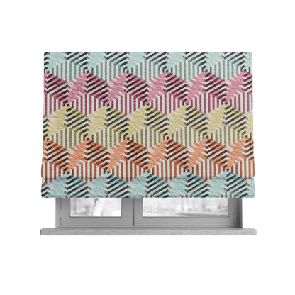Carnival Living Fabric Collection Multi Colour Geometric Hexagon Shapes Funky Retro Pattern Upholstery Curtains Fabric JO-195 - Roman Blinds