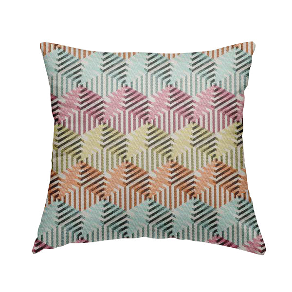Carnival Living Fabric Collection Multi Colour Geometric Hexagon Shapes Funky Retro Pattern Upholstery Curtains Fabric JO-195 - Handmade Cushions