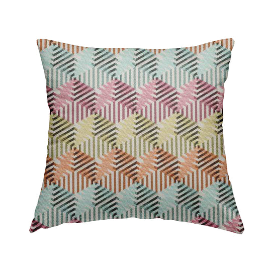 Carnival Living Fabric Collection Multi Colour Geometric Hexagon Shapes Funky Retro Pattern Upholstery Curtains Fabric JO-195 - Handmade Cushions