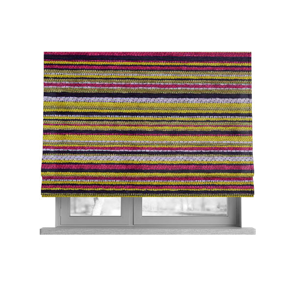 Soft Feel Railroaded Design Candy Multi Coloured Chenille Upholstery Fabric JO-200 - Roman Blinds