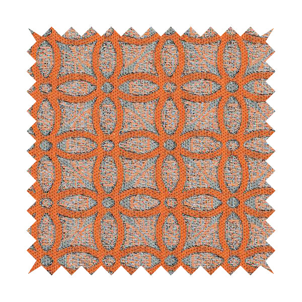 Renieri Fabric Collection Orange Medallion Inspired Geometric Pattern Soft Chenille Upholstery Fabric JO-204