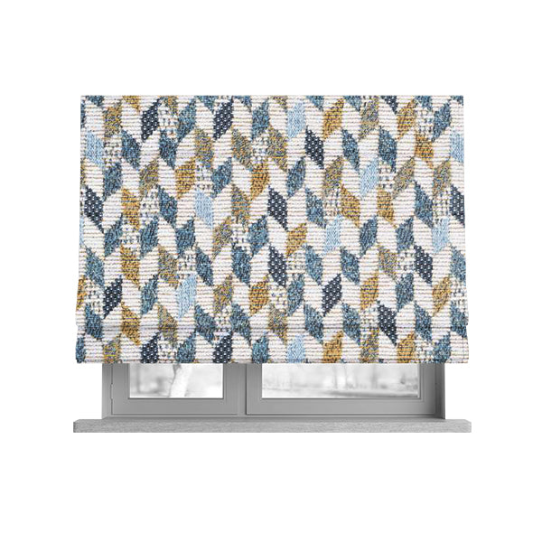 Yellow Blue White Small Geometric Pattern Soft Chenille Upholstery Fabric JO-208 - Roman Blinds