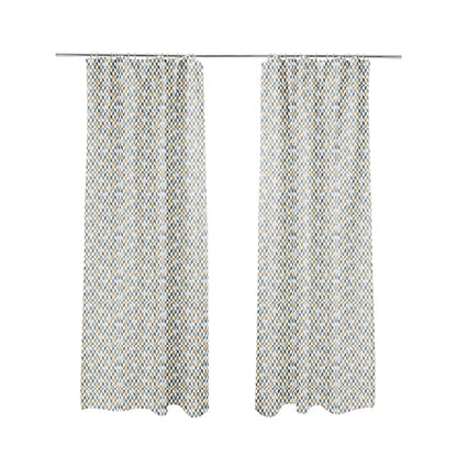 Yellow Blue White Small Geometric Pattern Soft Chenille Upholstery Fabric JO-208 - Made To Measure Curtains