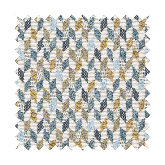 Yellow Blue White Small Geometric Pattern Soft Chenille Upholstery Fabric JO-208
