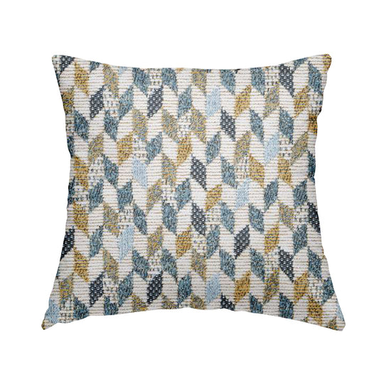 Yellow Blue White Small Geometric Pattern Soft Chenille Upholstery Fabric JO-208 - Handmade Cushions