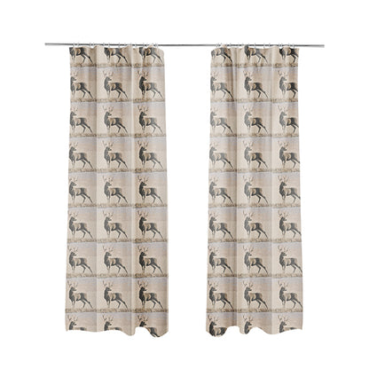 Beige Brown Colour Full Body Stag Animal In Scenery Pattern Soft Chenille Upholstery Fabric JO-209 - Made To Measure Curtains
