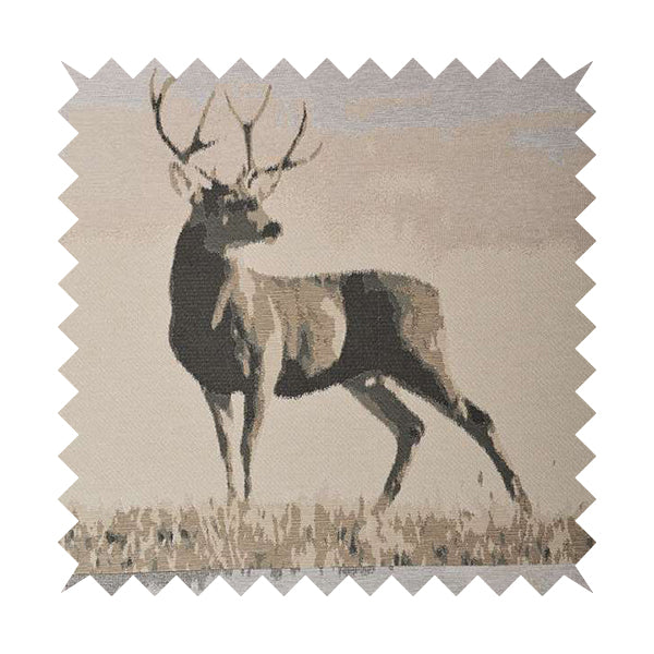 Beige Brown Colour Full Body Stag Animal In Scenery Pattern Soft Chenille Upholstery Fabric JO-209 - Roman Blinds