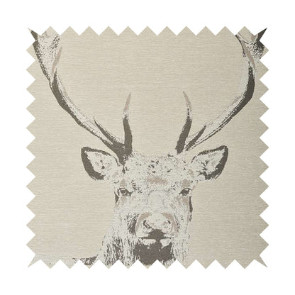 Beige Colour Stag Head Animal On Plain Background Pattern Soft Chenille Upholstery Fabric JO-212 - Handmade Cushions