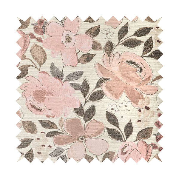 Natural With Pink Floral Theme Design Soft Chenille Upholstery Fabric JO-218 - Made To Measure Curtains