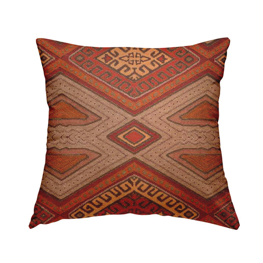 Brown Orange Red Colour Kilim Aztec Geometric Design Soft Chenille Upholstery Fabric JO-219 - Handmade Cushions