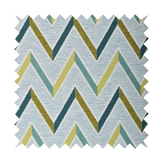 White Teal Green Chevron Stripe Design Soft Chenille Upholstery Fabric JO-221
